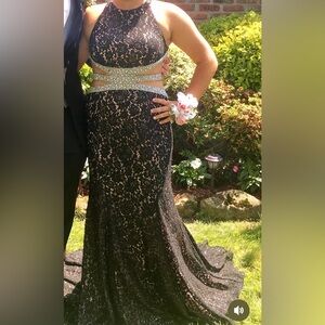 Tiffany design 16239 size 12 black and blush mermaid dress open side crystals